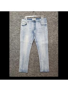 paperdenim&cloth Slim Straight Light Blue Denim Jeans Button Zip Stretch Men